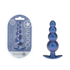 OUCH! Beaded Anal Plug - Metallic Blue